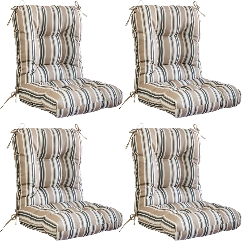 EAGLE PEAK Tufted Outdoor/Indoor Seat/Back Chair Cushions, Set of 4, 42'' x 21'', Beige Stripe