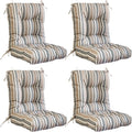 EAGLE PEAK Tufted Outdoor/Indoor Seat/Back Chair Cushions, Set of 4, 42'' x 21'', Beige Stripe