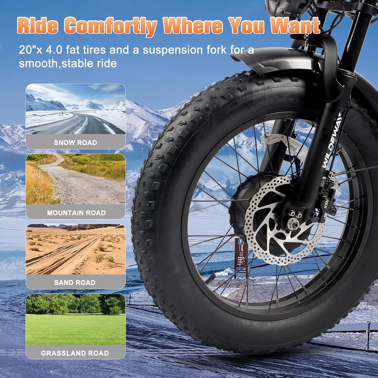 Wildeway Dual Motor 20' Fat Tire Electric Bike 2300W 20Ah Removable Battery 28 MPH Folding Ebike Off Road Mountain Full Suspension Long Range Foldable Electric Bicycle for Adults Men 2 Seat