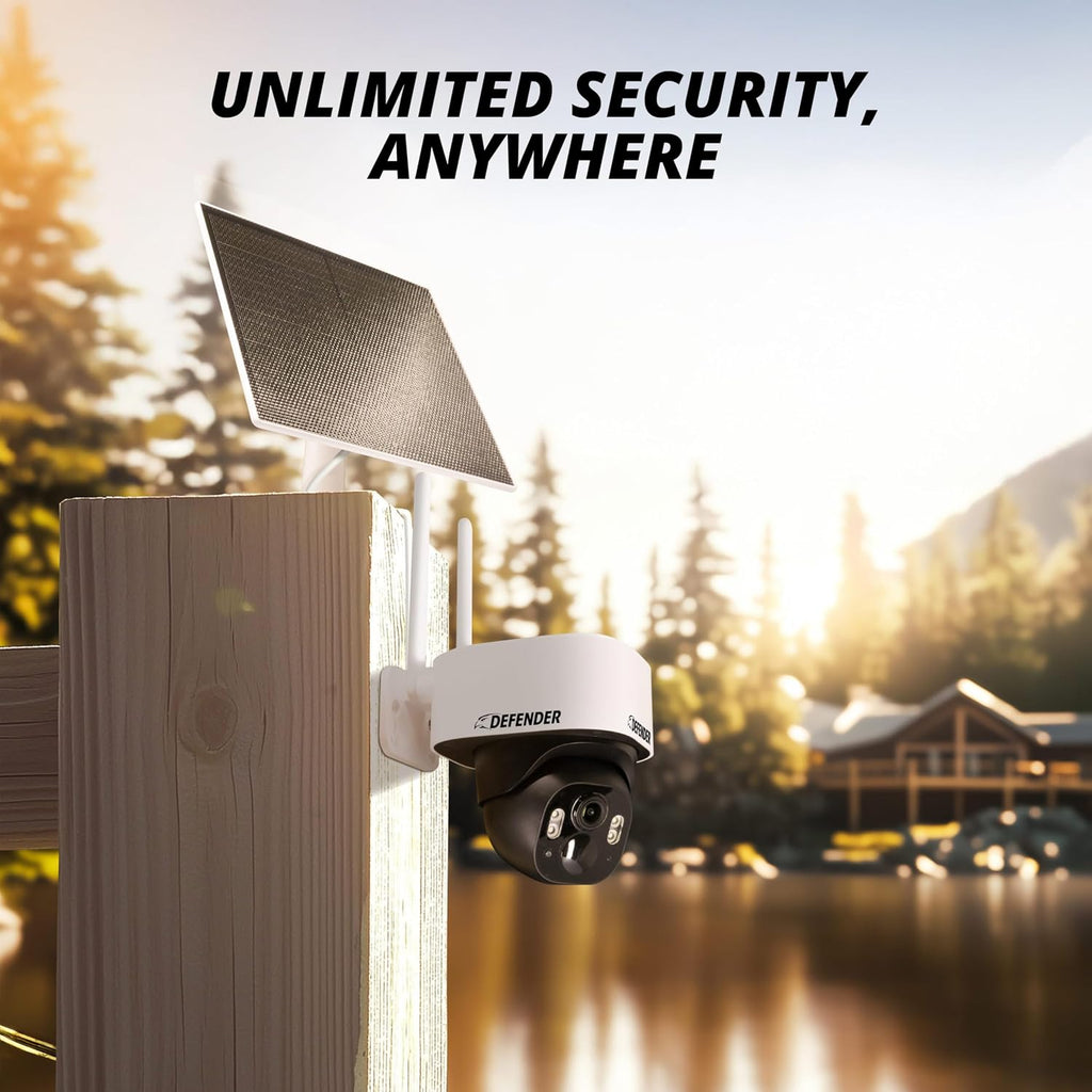 Defender 4G LTE 2K+ AI Frontier PTZ Wireless Outdoor Security Camera, 2 Pack, 5W Solar Panel, 360° AI Tracking, Deterrence, 2 Way Talk, 9400maH Battery, Works with Empower App, eSIM Included