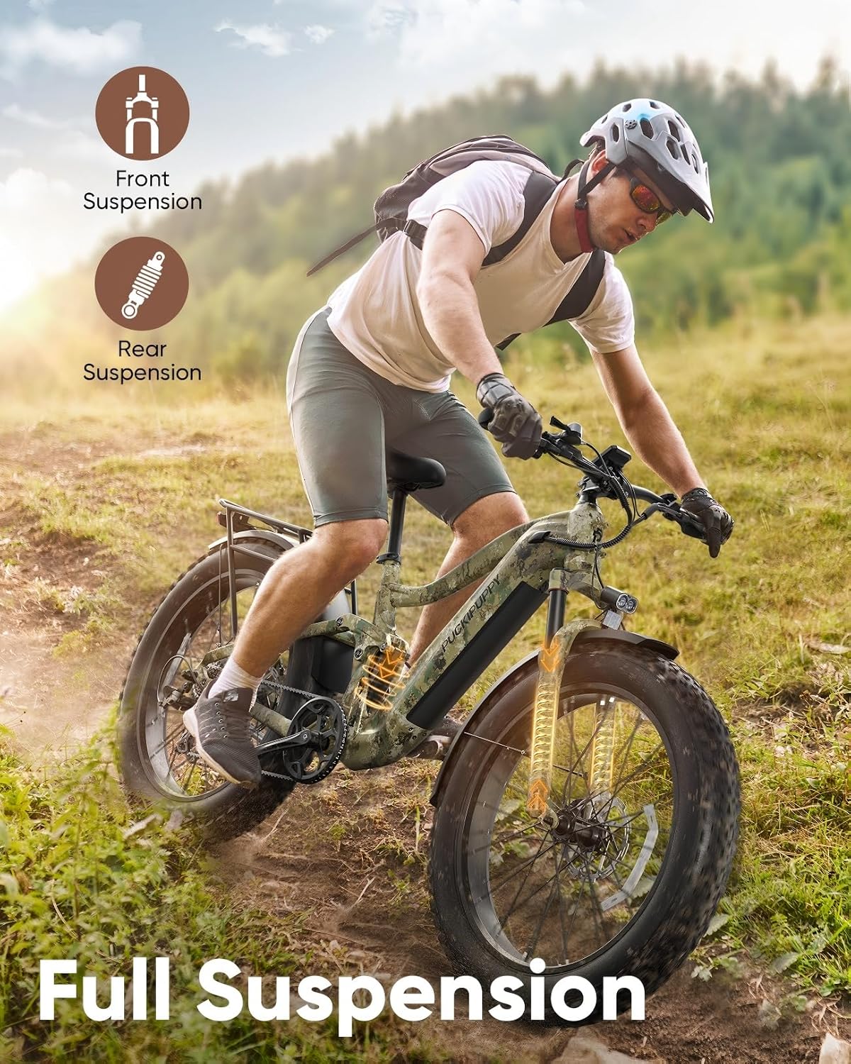 PUCKIPUPPY Electric Bike for Adults 960W, 48V 20AH Battery Adult Ebike, Full Suspension 26' Fat Tire E Bike, 28MPH 80Miles Range Mountain Electric Bicycle, 7 Speed, Hydraulic Disc Brakes