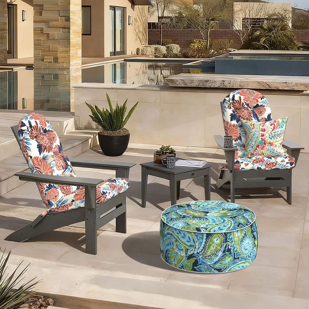LVTXIII 2 Pack Outdoor Adirondack Chair Cushions, 44x19x4 Inch Water Repellent Patio Cushions for Rocking Chairs, Thick Tufted High Back Seat Cushion Set, Vibrant Blossom