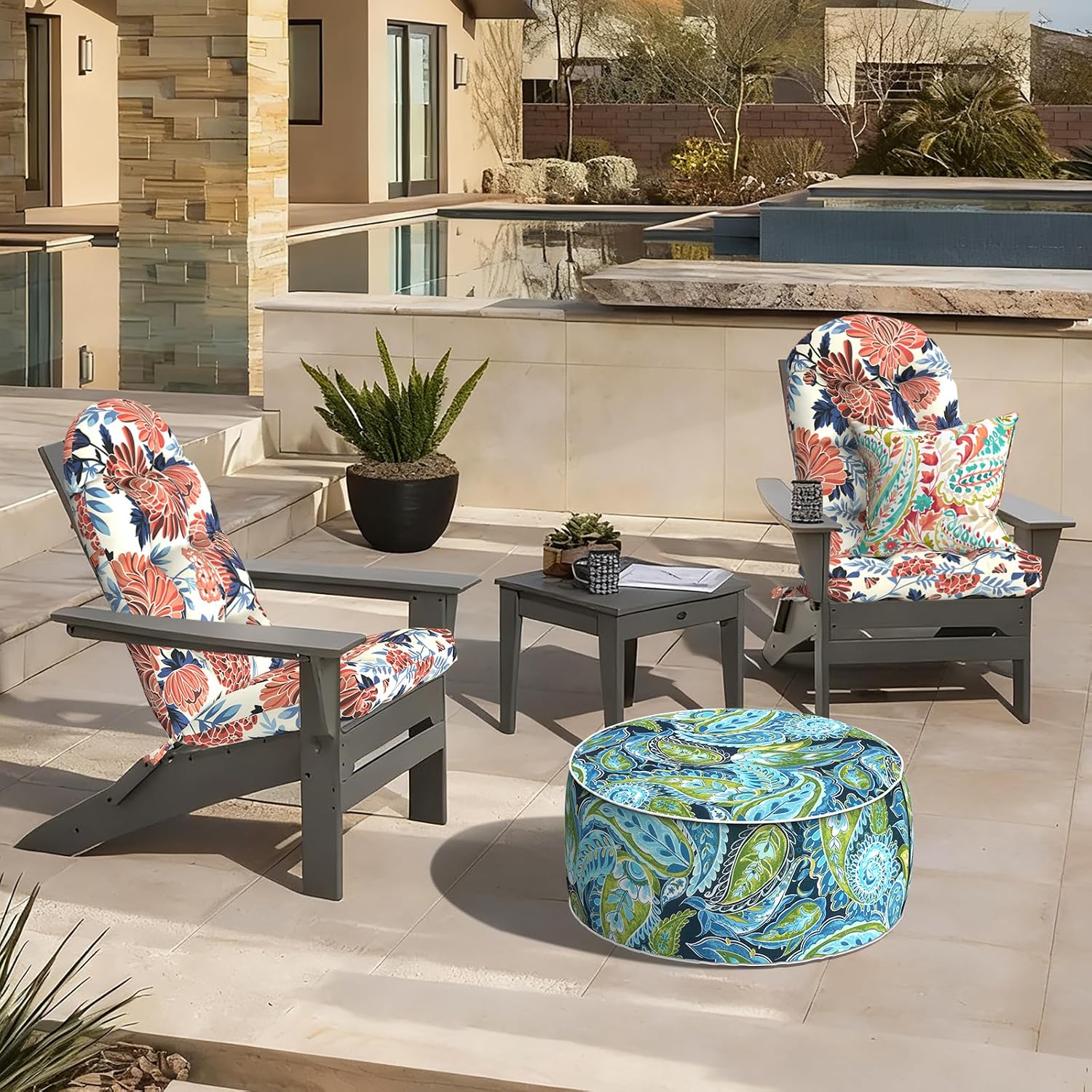 LVTXIII 2 Pack Outdoor Adirondack Chair Cushions, 44x19x4 Inch Water Repellent Patio Cushions for Rocking Chairs, Thick Tufted High Back Seat Cushion Set, Vibrant Blossom