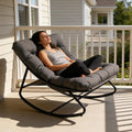 Outdoor Papasan Rocking Chair with Cushion, Oversized Rocking Chair with Ottoman, Modern Cozy Lounge Rocker Chair, Comfy Egg Chairs for Indoor Balcony Porch Patio, Grey