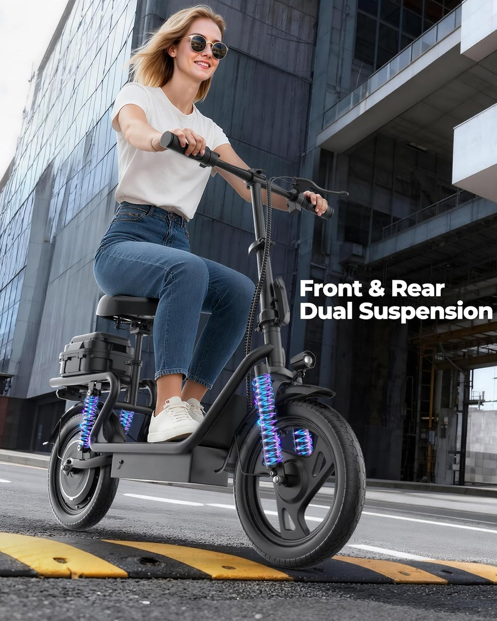 Electric Scooter, 350W/ 500W Motor, 19 MPH to 22MPH, 21 to 40 Miles Range, Dual Suspension, Dual Braking, App Control, Foldable Commuter E Scooter for Adults and Teens