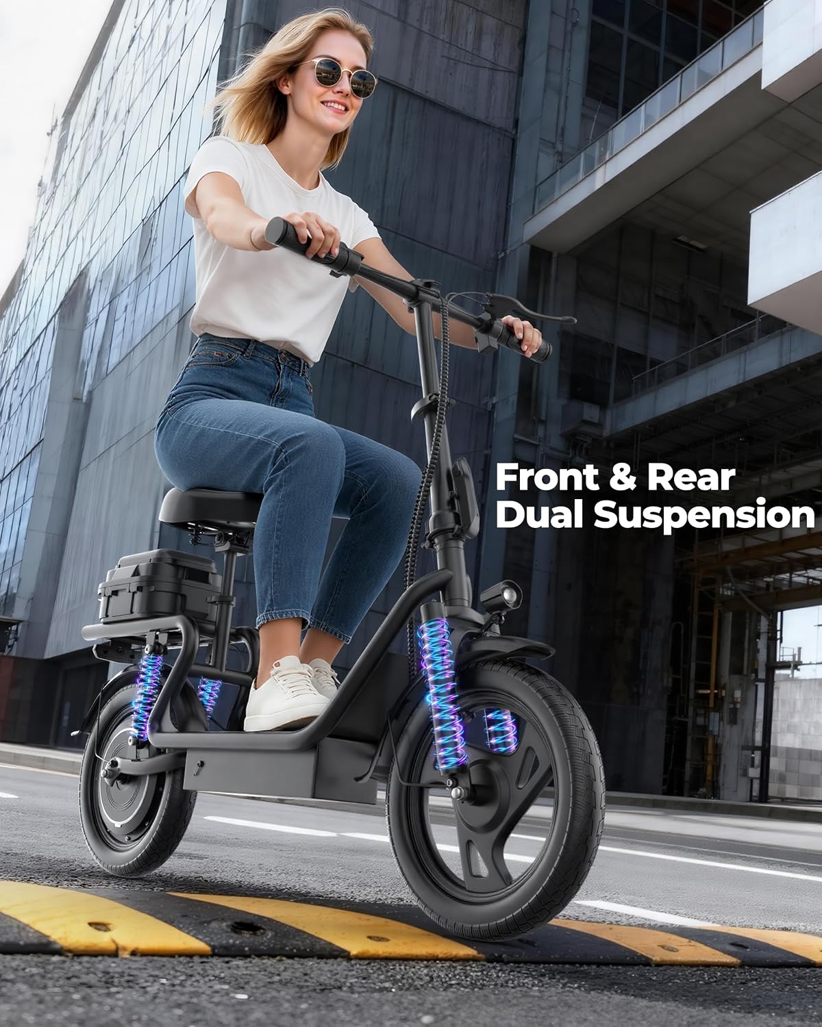Electric Scooter, 350W/ 500W Motor, 19 MPH to 22MPH, 21 to 40 Miles Range, Dual Suspension, Dual Braking, App Control, Foldable Commuter E Scooter for Adults and Teens