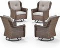 Patio Chairs Outdoor Swivel Glider - Set of 4 High Back Outside Brown Wicker Rattan Rocking Chair with Thick Cushion for Porch Apartment Deck Yard Poolside Garden - Beige