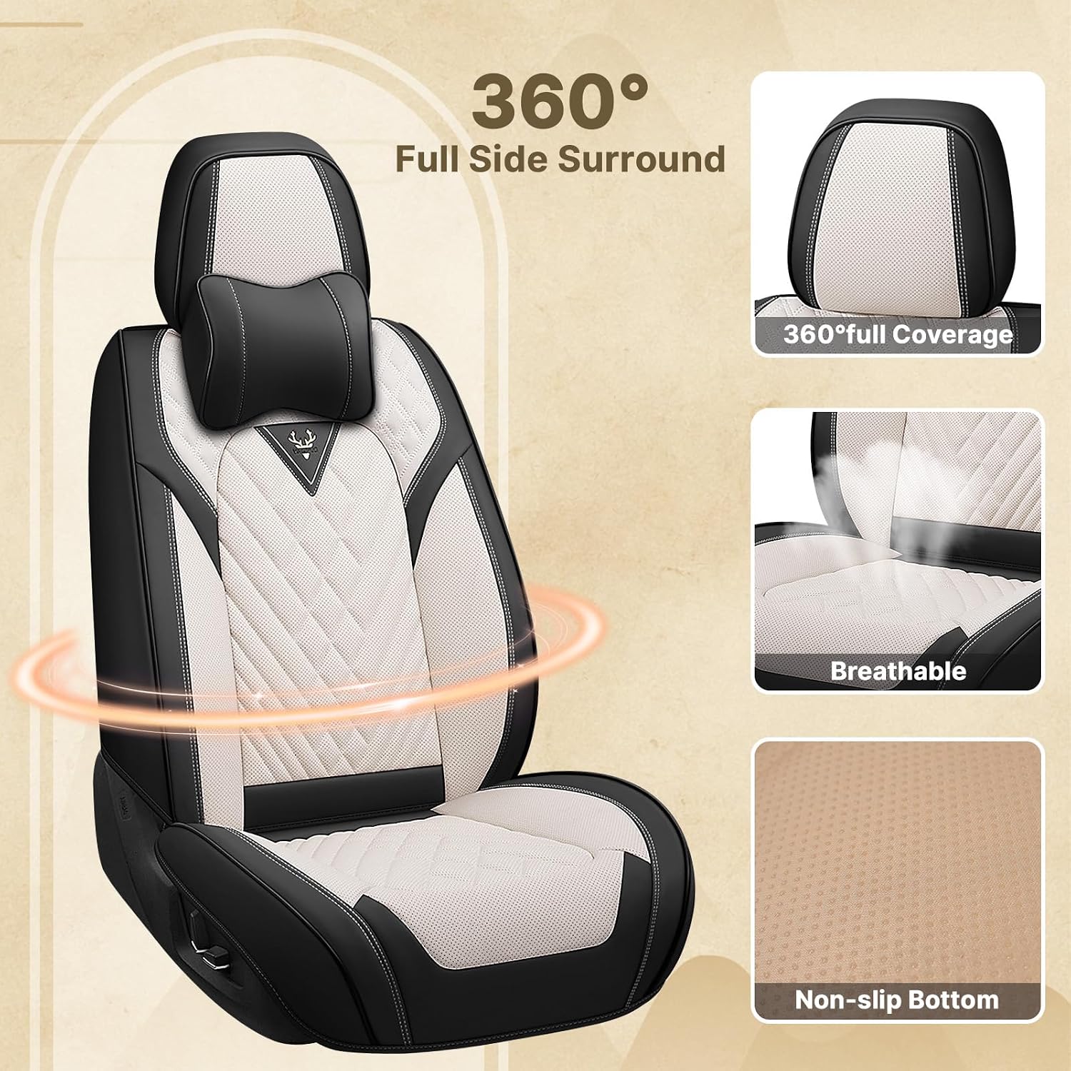 Fit for Honda Odyssey 2000-2026 Seat Covers, Fashion Sport Seat Cover with Waterproof Leather, Airbag Safe Design Seat Protector (2 Front Seat Luxury, Black White)