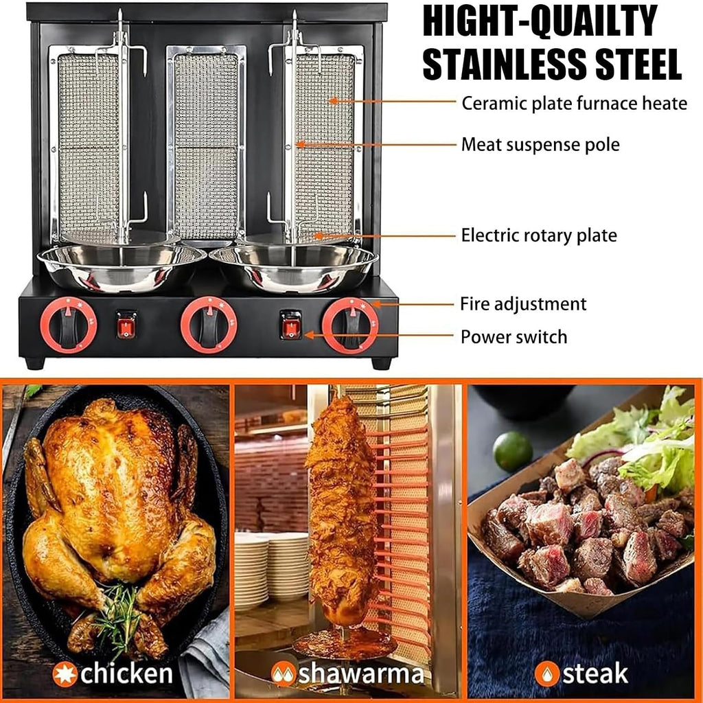 Gas Barbecue Grill, Stainless Steel Gas Kebab Grill Machine,Adjustable Temperature,360° Rotating Heating,Removable for Cleaning,for Restaurant Home Kitchen,Black-M