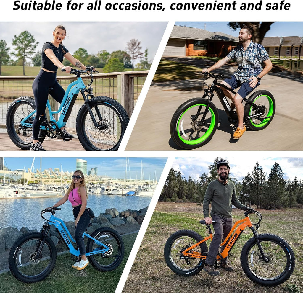 LEOGUAR 1000W Electric Bike for Adults, 26' Fat Tire Off-Road Ebike with Japanese Dapu Motor, 48V 720Wh LG Battery, 35MPH Max Speed, 60 Mile Range, Front Suspension, Smart LCD, Tektro Hydraulic Brakes