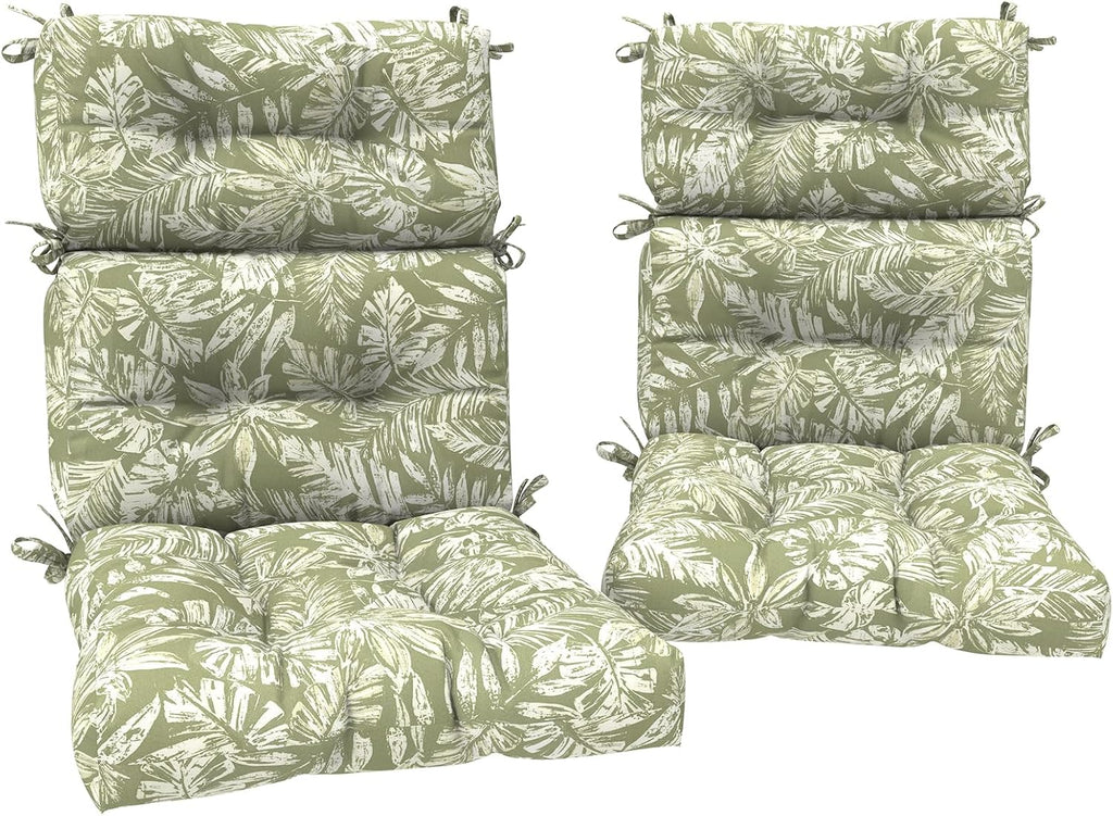 DYTXIII Outdoor High Back Chair Cushions Set of 2, Water Repellent Tufted Rocking Seat Cushions Replacement 44 x 22 Inch, Seat & Back Chair Pads for Patio, Balcony and Indoor Use -Tropical Leaf Green