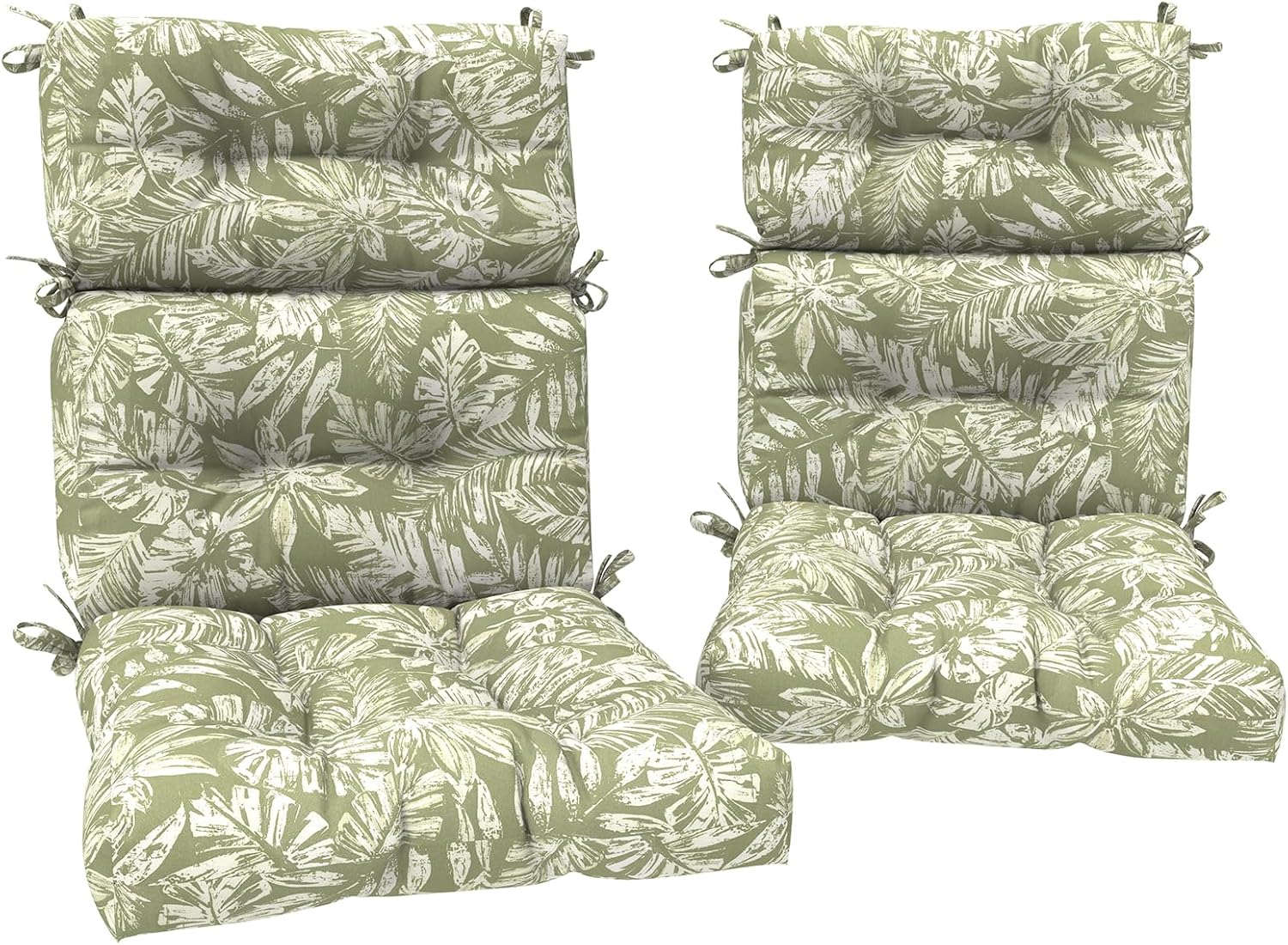 DYTXIII Outdoor High Back Chair Cushions Set of 2, Water Repellent Tufted Rocking Seat Cushions Replacement 44 x 22 Inch, Seat & Back Chair Pads for Patio, Balcony and Indoor Use -Tropical Leaf Green