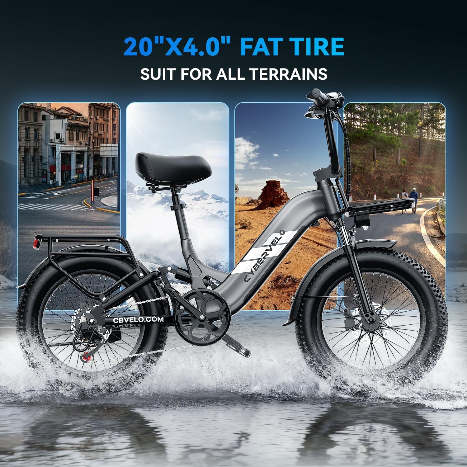 Cybervelo 1000W Folding Electric Bike,48V 20.8AH Removable Battery EBike,30+MPH,80 Miles Max Range Electric Bike for Adults, 20' Fat Tire Foldable ebike, Adult Electric Bikes for Commute All Terrain