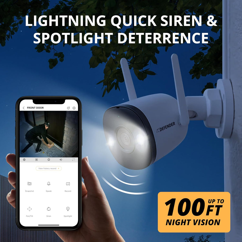 Defender AI Powered 4K Guard Pro 8MP WiFi 6, Plug-in Power Wireless Security Camera Outdoor, with Smart AI Human Detection, Bluetooth, Two-Way Talk, Works w/Guard App, 2 Pack