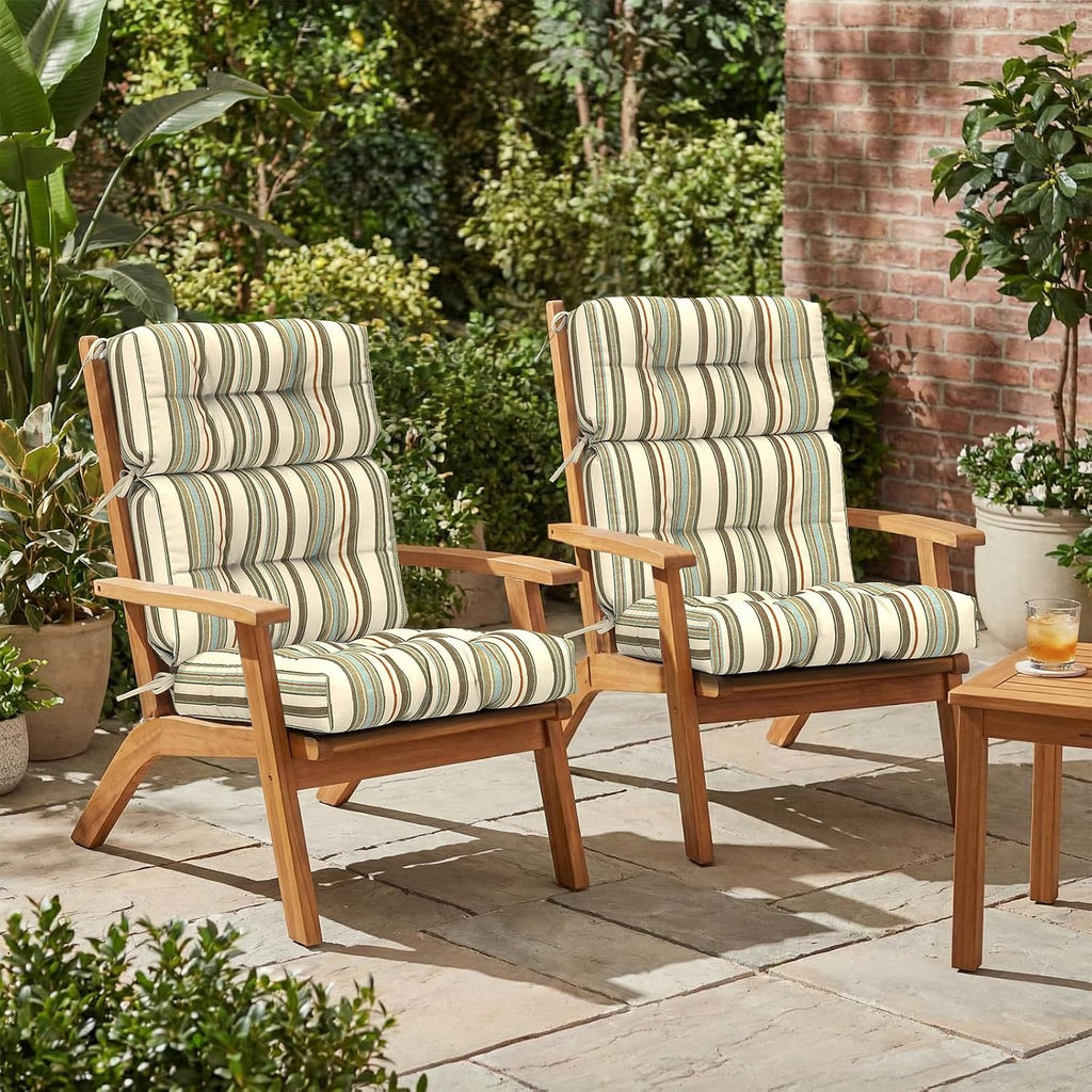 Outdoor High Back Patio Chair Cushions, Tufted Rocking Chair Cushions, Adirondack Cushions for Garden Porch Home Chairs Use, 44' x 22' x 4', 2 Pack,Stripe Onyx