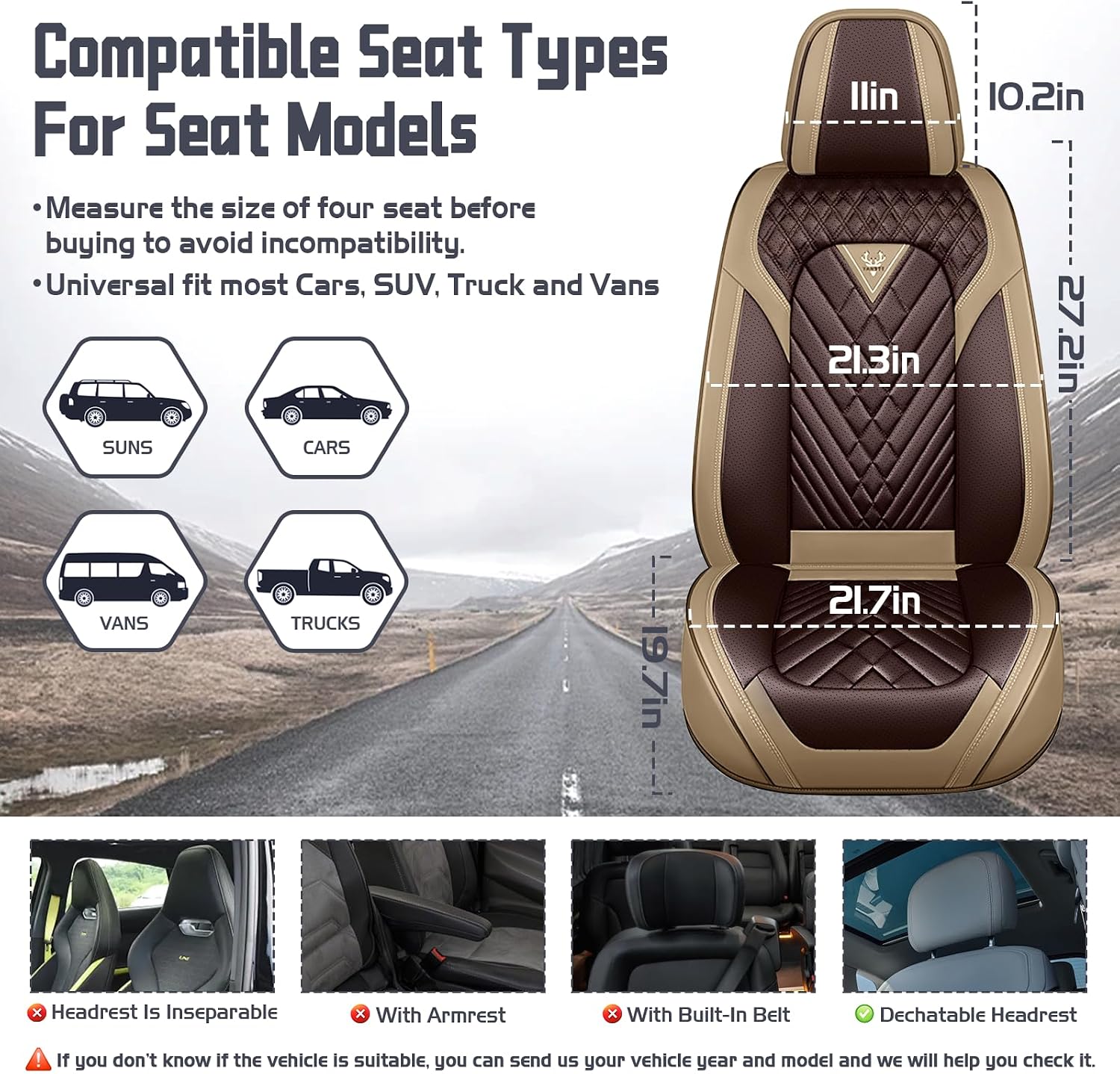 Car Seat Covers for GMC Sierra 1500 2000-2026, Waterproof Nappa Leather Full Set Seat Cover with Headrests, Anti-Slip and Comfortable Automotive Seat Protector&Accessories(Brown Coffee)