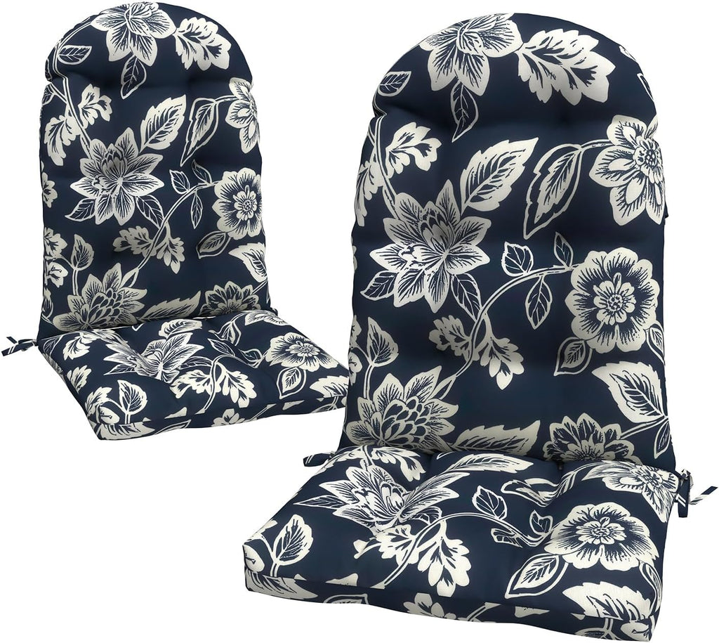 LVTXIII 2 Pack Outdoor Adirondack Chair Cushions, 44x19x4 Inch Water Repellent Patio Cushions for Rocking Chairs, Thick Tufted High Back Seat Cushion Set, Elegant Vines Navy