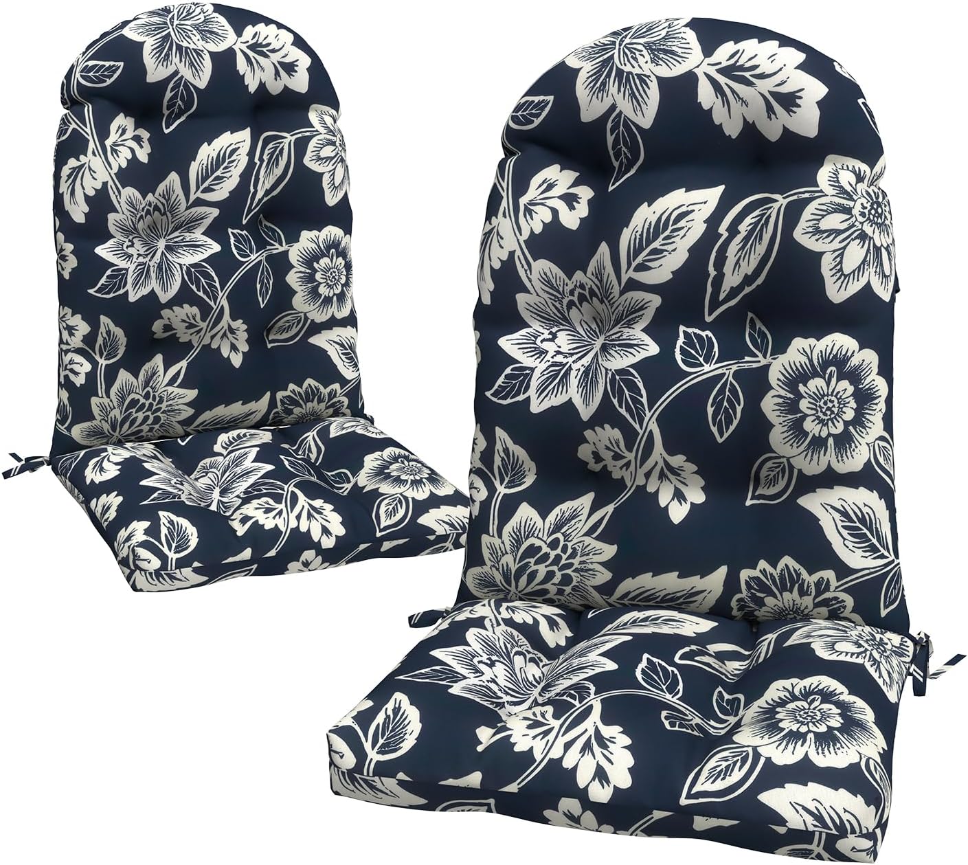 LVTXIII 2 Pack Outdoor Adirondack Chair Cushions, 44x19x4 Inch Water Repellent Patio Cushions for Rocking Chairs, Thick Tufted High Back Seat Cushion Set, Elegant Vines Navy