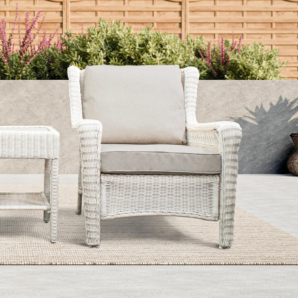Park Meadow Outdoor Wicker Club Chair, All-Weather HDPE Patio Dining Chair with 4' Taupe Beige Cushions
