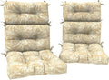 DYTXIII Outdoor High Back Chair Cushions Set of 2, Water Repellent Tufted Rocking Seat Cushions Replacement 44 x 22 Inch, Seat & Back Chair Pads for Patio, Balcony and Indoor Use -Tropical Leaf Oat