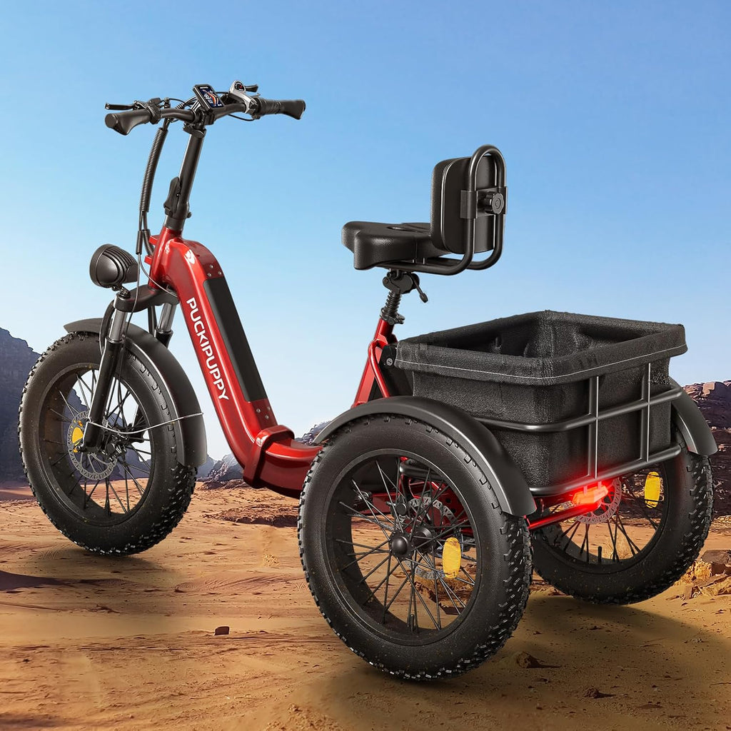 Electric Tricycle for Adult, 110 Miles Range, 500 LB Load, 20'' Fat Tire Electric Trike with Large Basket,Rear Differential,48V/15Ah&17.4Ah Battery,960W Peak Motor for Sand Road,City Road (Husky Plus)