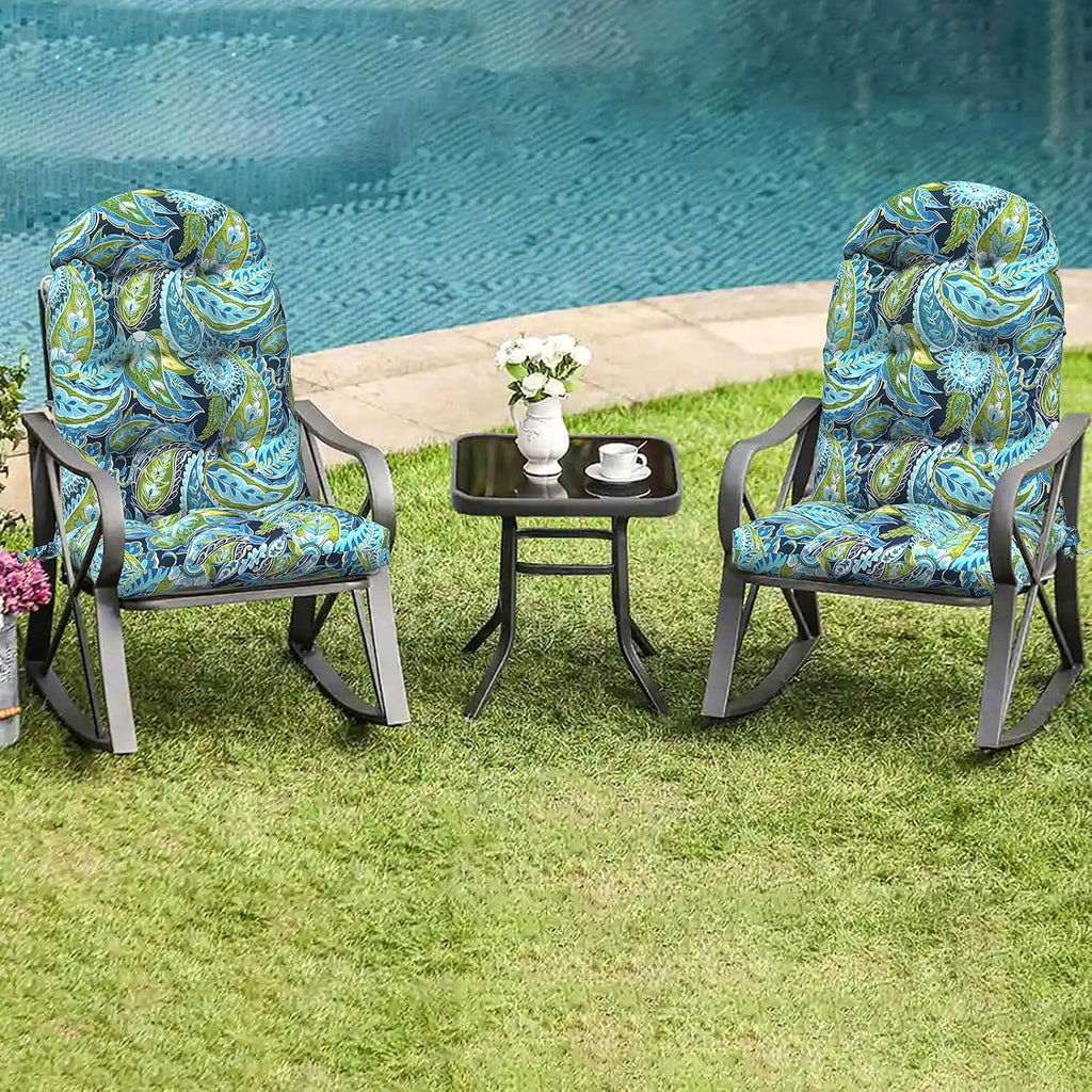 LVTXIII 2 Pack Outdoor Adirondack Chair Cushions, 44x19x4 Inch Water Repellent Patio Cushions for Rocking Chairs, Thick Tufted High Back Seat Cushion Set, Paisley Lapis Green
