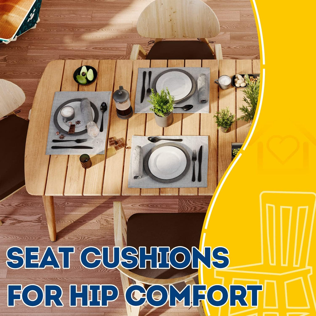 AAAAAcessories D-Shaped Chair Cushions, 2' Thick Dining Chair Pads with Ties and Removable, Machine-Washable Cover, 17' x 16', Set of 8, Brown