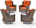 Patio Chairs Outdoor Swivel Glider - Set of 4 High Back Outside Brown Wicker Rattan Rocking Chair with Thick Cushion for Porch Apartment Deck Yard Poolside Garden - Orange