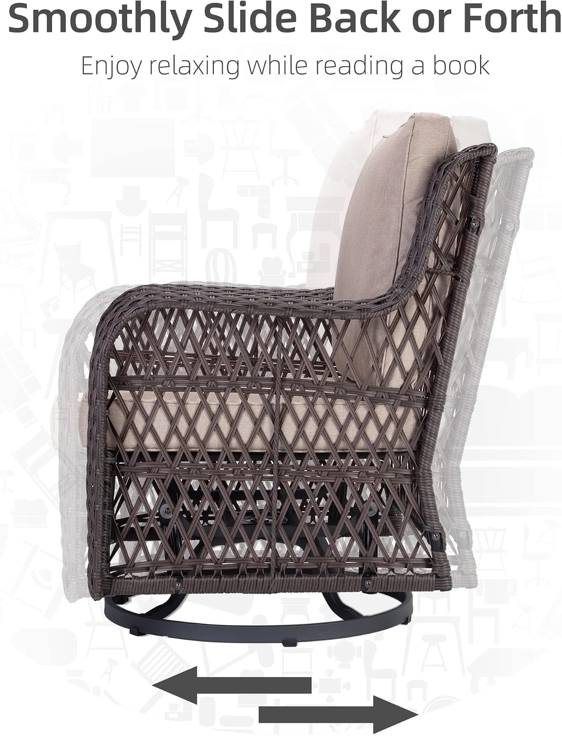 GarveeLife 3 Pieces Outdoor Swivel Chair Set, Wicker Swivel Rocker Patio Chairs, Thick Cushion and Side Table for Balcony, Porch, Backyard, Garden, Beige