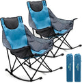 SUNNYFEEL Rocking Camping Chair 2 Pack, Luxury Padded Recliner, Oversized Folding Lawn Chair with Pocket, Heavy Duty for Outdoor/Picnic/Lounge/Patio, Portable Camp Rocker Chairs with Carry Bag