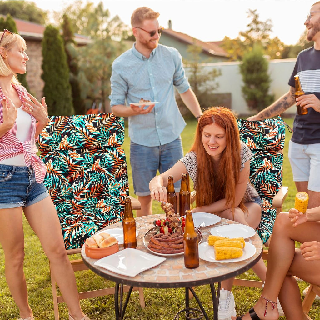 Barydat 4 Pcs Tufted High Back Chair Cushion Indoor Outdoor Seat and Back Cushions Palm Leaves Tropical Plants Lawn Rocking Chair Pads with Ties for Adirondack Patio Garden (Simple Style)