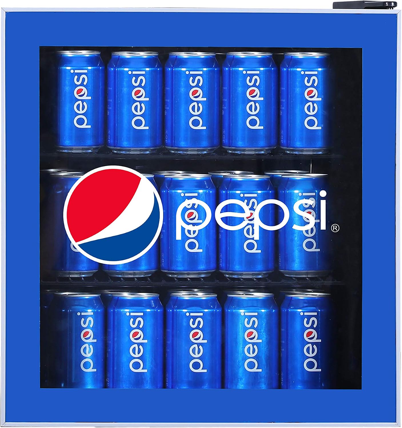CURTIS MIS165PEP Pepsi Mini Beverage Cooler - 70 Can or 17 Bottles Drinks Fridge with Glass Door for Soda + Adjustable Thermostat, Perfect for Home, Office, or Dorm, 1.8 cu ft