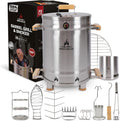 Barrel Smoker Grill Combo | 100% 304 Stainless Steel Barrel | 95% Less Smoke, Even Heat | Easy to Use & Clean – Vertical Smoker Ideal for Balconies and Backyards (MEDIUM-25 LBS)