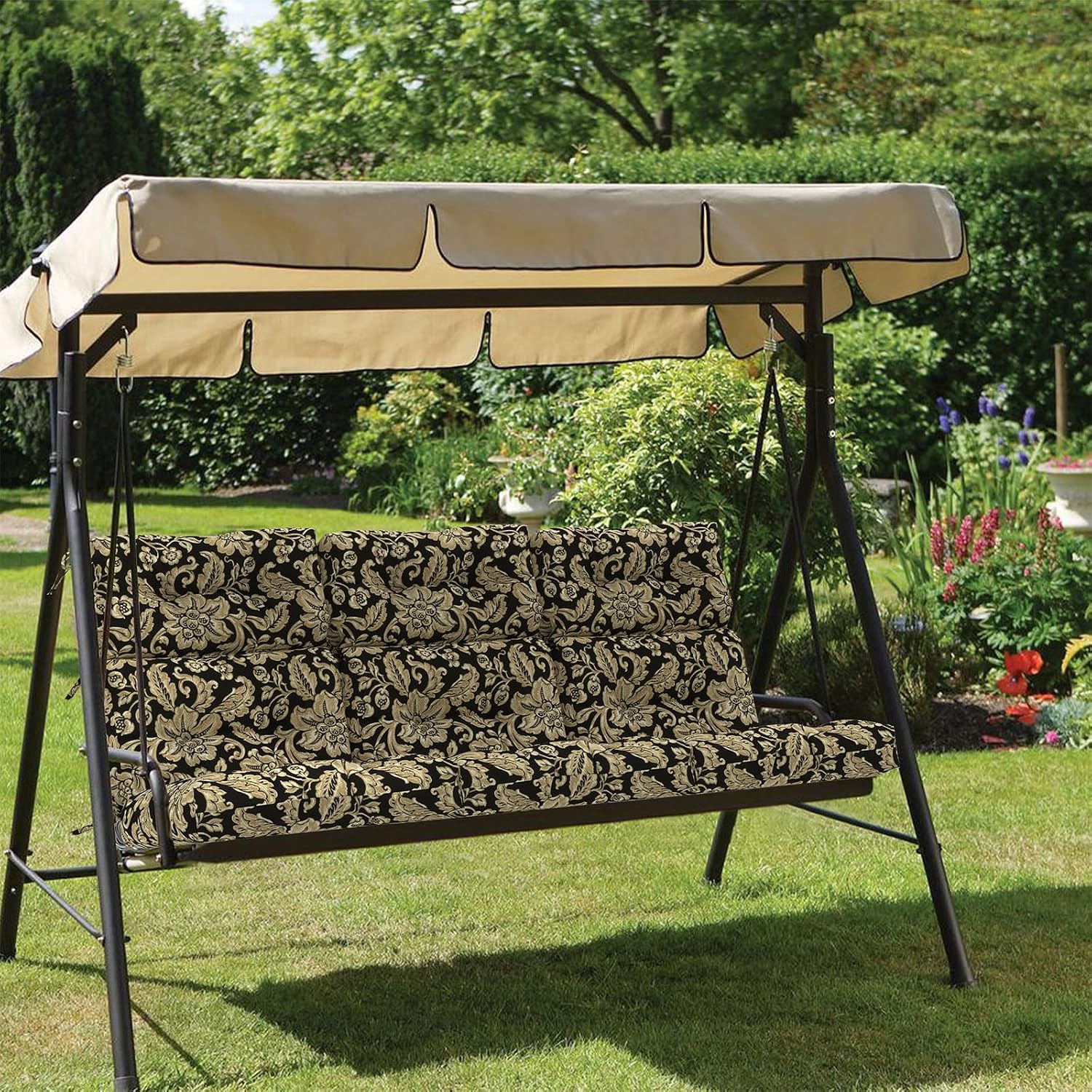 Outdoor High Back Patio Chair Cushions, Fade Resistant & Waterproof Tufted Seat and Back Cushions for Patio Furniture, Patio Chair Cushions 44x22 Inch, Set of 2, Jacobean Black