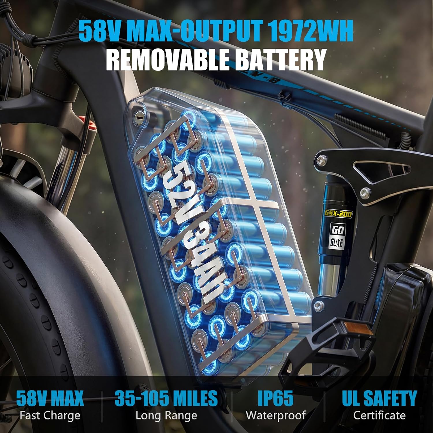 9000W Peak Dual Motor Electric Bike,52V 34Ah 1972Wh Ebike for Adults,42-47MPH Fast Ebike,Up to 105Miles 24' x4.0 Fat Tire Full Suspension Mountain Hunting E Bicycle for Sand Beach Off-Road