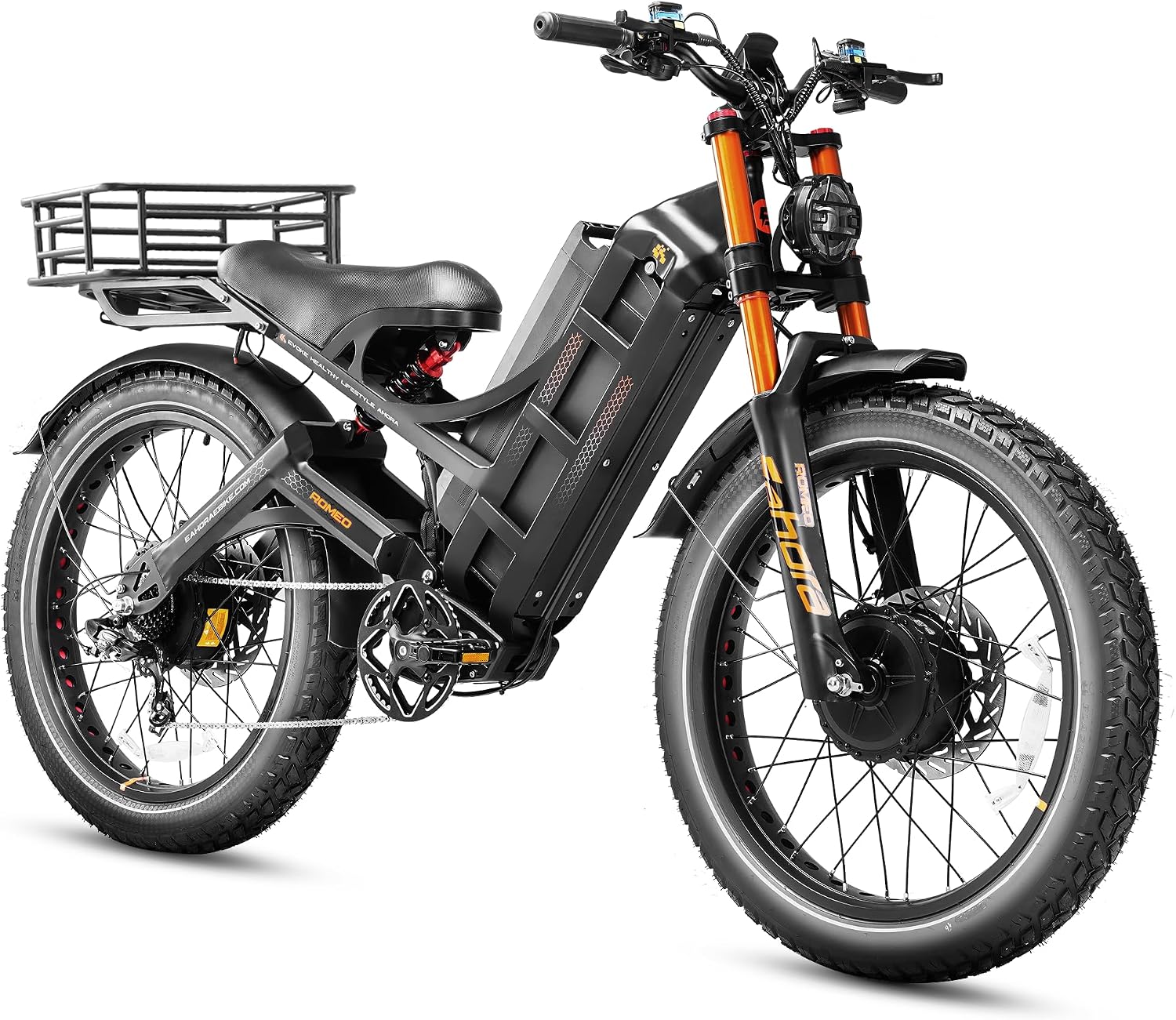 eAhora Romeo Pro 3 [2026] Peak 5600W Electric Bike for Adults 50Mph, 60V 80Ah Battery 250 Miles,Long Range Dual Motors Ebike,26'*4.0 Fat Tire Full Suspension