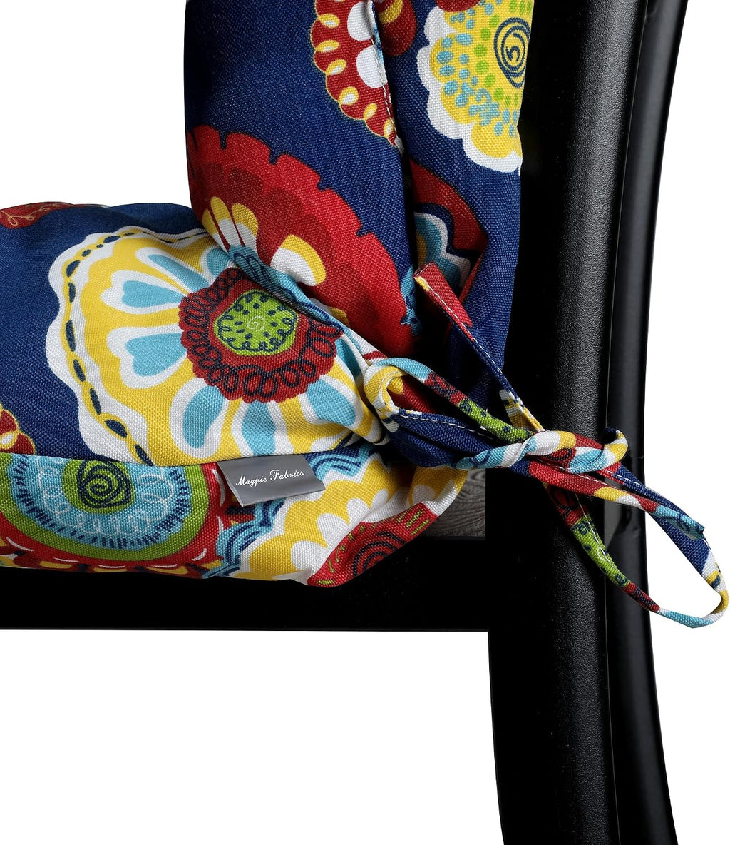 Magpie Fabrics Indoor Outdoor Tufted High Back Chair Cushion Set of 2, Waterproof All-Weather Deep Seating Rocking Chair Patio Chaise Lounge Sun Lounger Chair Cushions(Floral Navy)