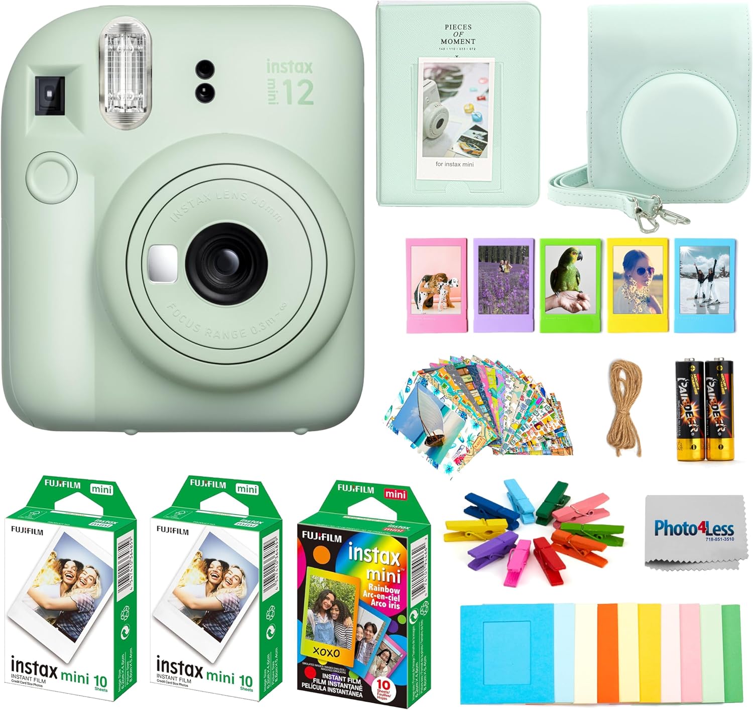 Fujifilm Instax Mini 12 Instant Film Camera Bundle with Accessories (Mint Green)