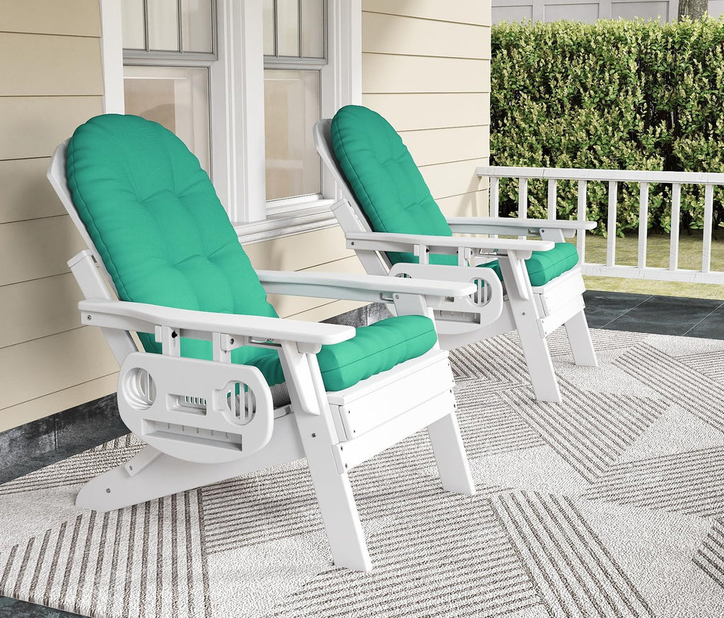 NAVINE Adirondack Chair Cushion Set of 4, Thickened Patio Chair Cushions with Ties, Waterproof and UV-Protected Rocking Chair Cushion for Indoor and Outdoor, Green.