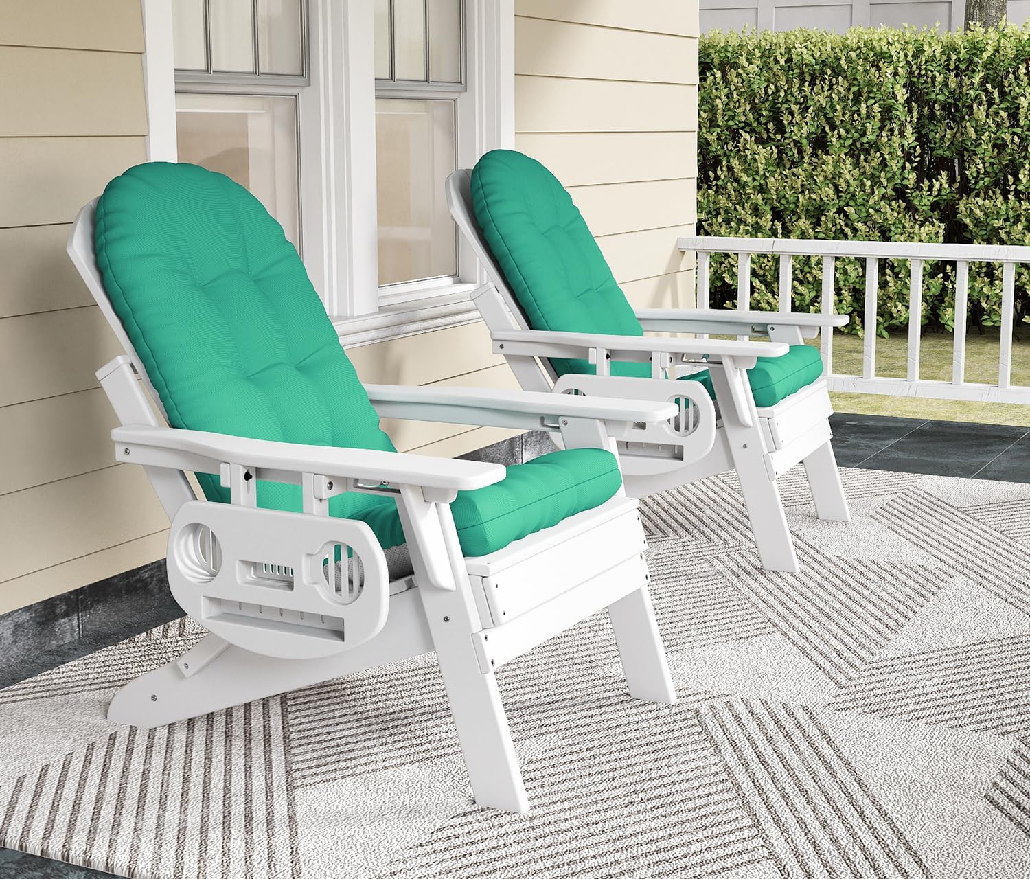 NAVINE Adirondack Chair Cushion Set of 4, Thickened Patio Chair Cushions with Ties, Waterproof and UV-Protected Rocking Chair Cushion for Indoor and Outdoor, Green.