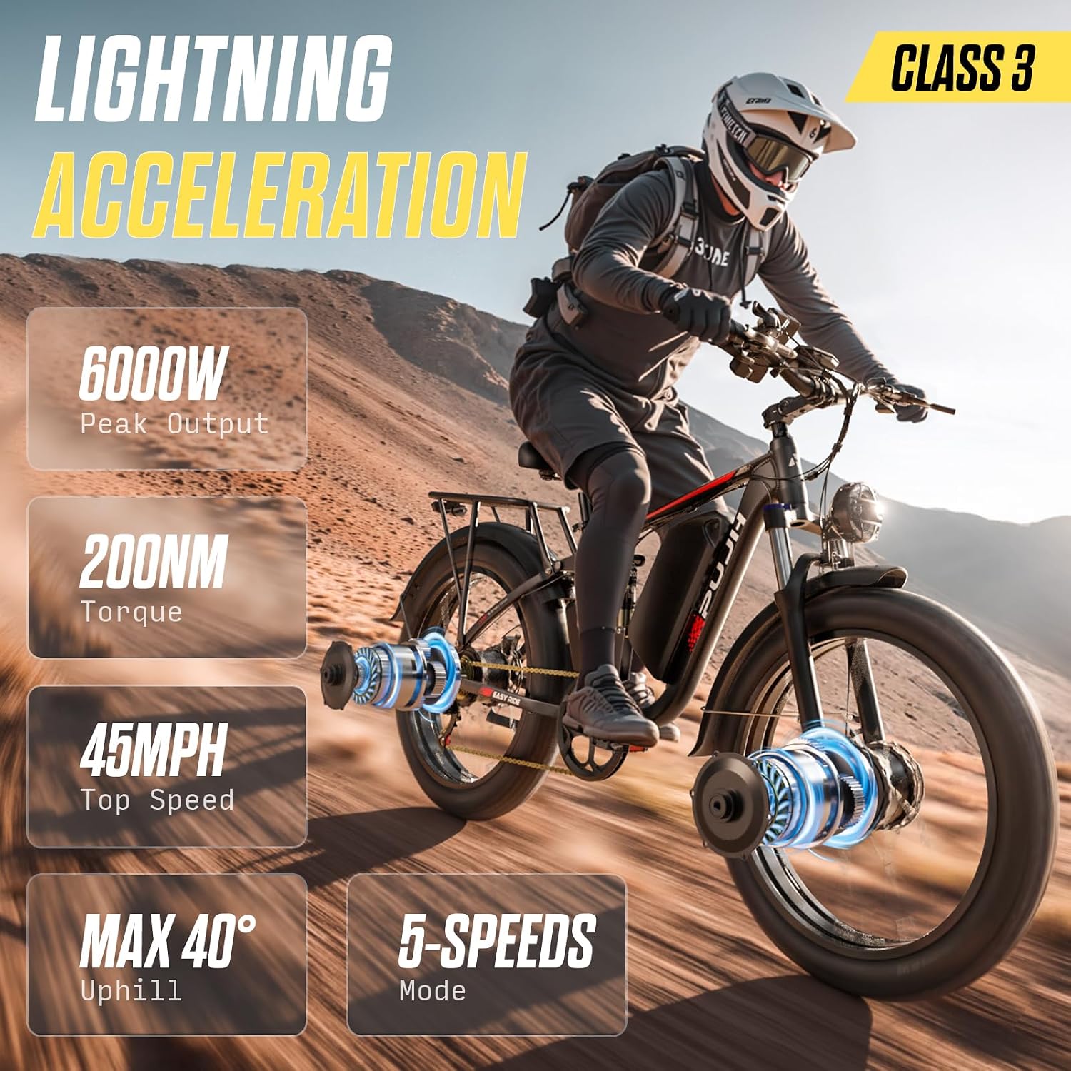 6000W Max 50 MPH up to100 Mile Dual Motor E-Bike for Adults, 60V 1200Wh Long-Lasting Battery with 26' Fat Tire All Terrain Adults with Adventure and Commuting Electric Bike