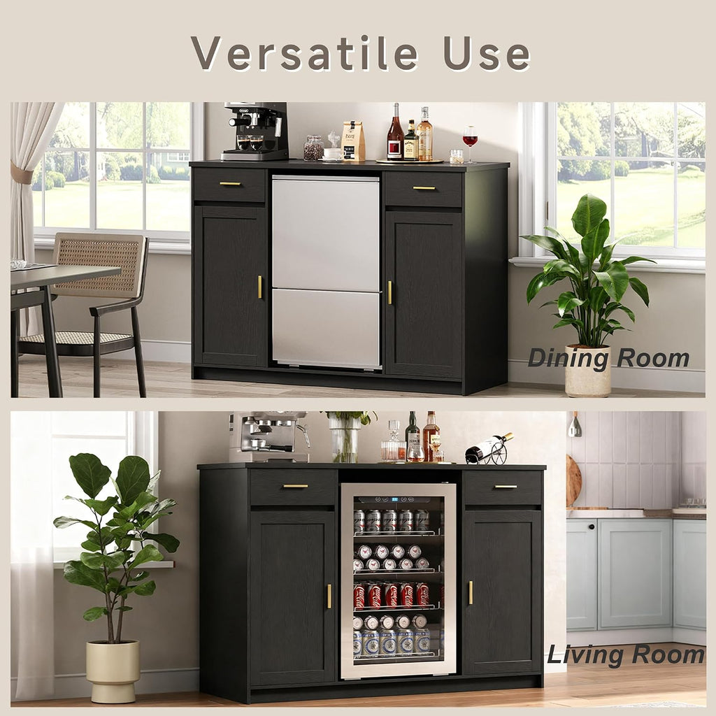 Herture Mini Fridge Cabinet,Coffee Bar Cabinet with Fridge Space & Wine Storage with Outlets,Fits 24' Fridge,Mini Fridge Stand,Buffet Sideboard Table Wine Cabinet for Kitchen Dining Room Black KH04MRB