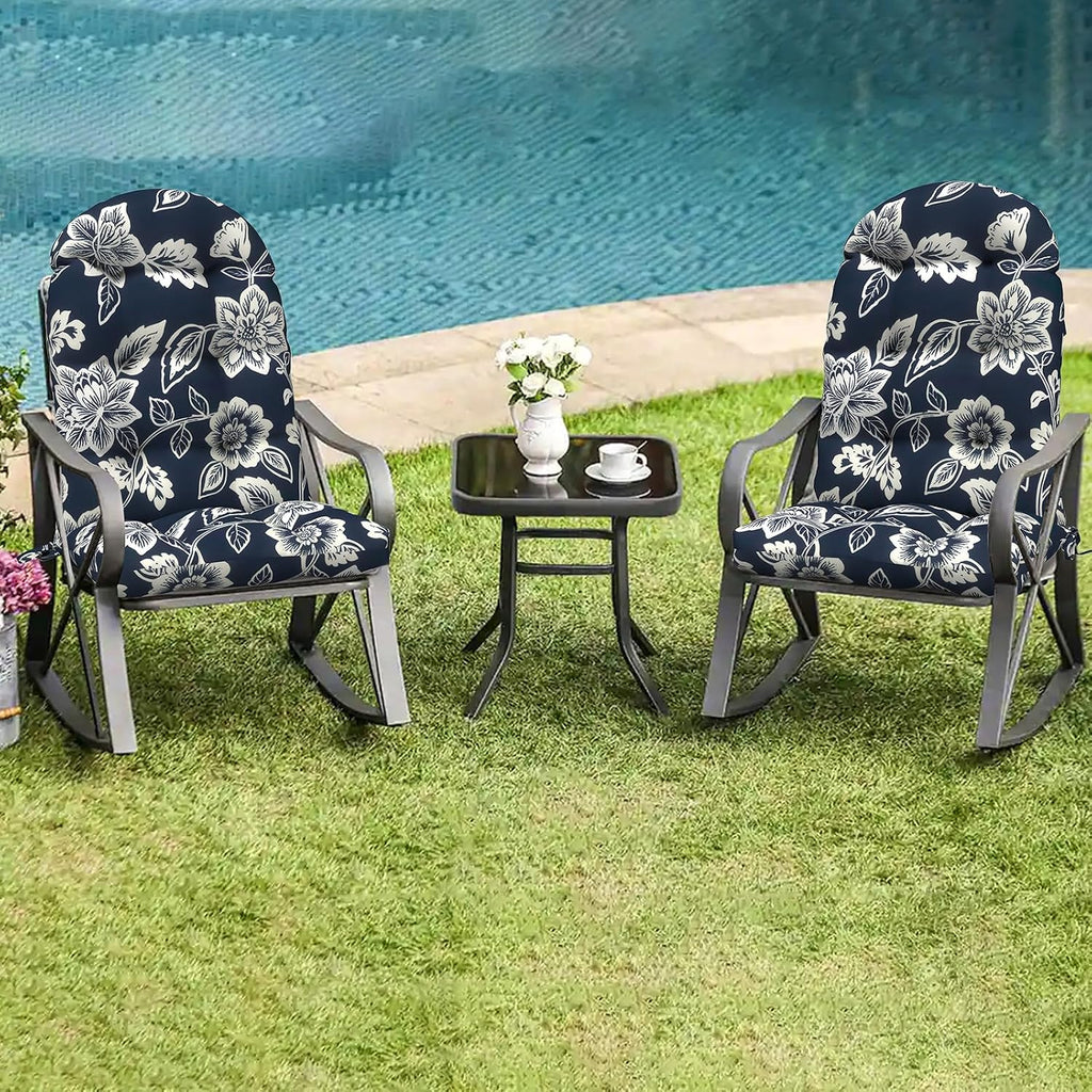 LVTXIII 2 Pack Outdoor Adirondack Chair Cushions, 44x19x4 Inch Water Repellent Patio Cushions for Rocking Chairs, Thick Tufted High Back Seat Cushion Set, Elegant Vines Navy