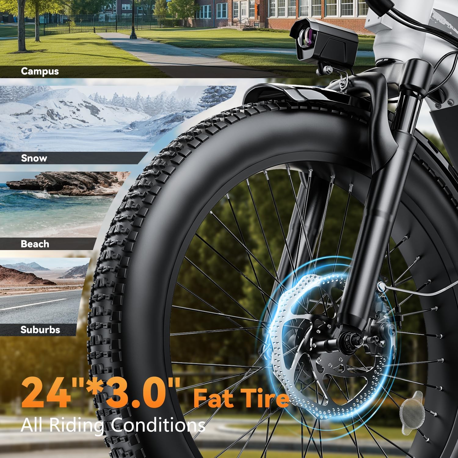 1500W Motor Electric Bike for Adults & Teenager, 48V 20AH Removable Battery Ebike, 24inch Fat Tire Electric Bicycle, Step-Thru E Bike for Commuting & Mountain, Front Suspension