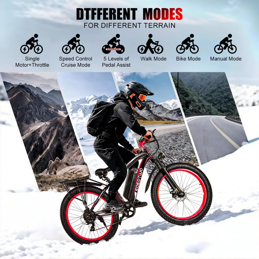 Electric Bike, 1500W Peak 30/33 MPH 26' Fat Tire Electric Bicycle, 60/70 Miles Snow Off-Road E Bike for Adults, Removable Battery, Dual Brake, 7 Speed