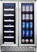 Wine and Beverage Refrigerator, 24 inch Wine Fridge Dual Zone w/ 60 Cans and 20 Bottles Capacity, Digital Touch Control, Built-In or Freestanding
