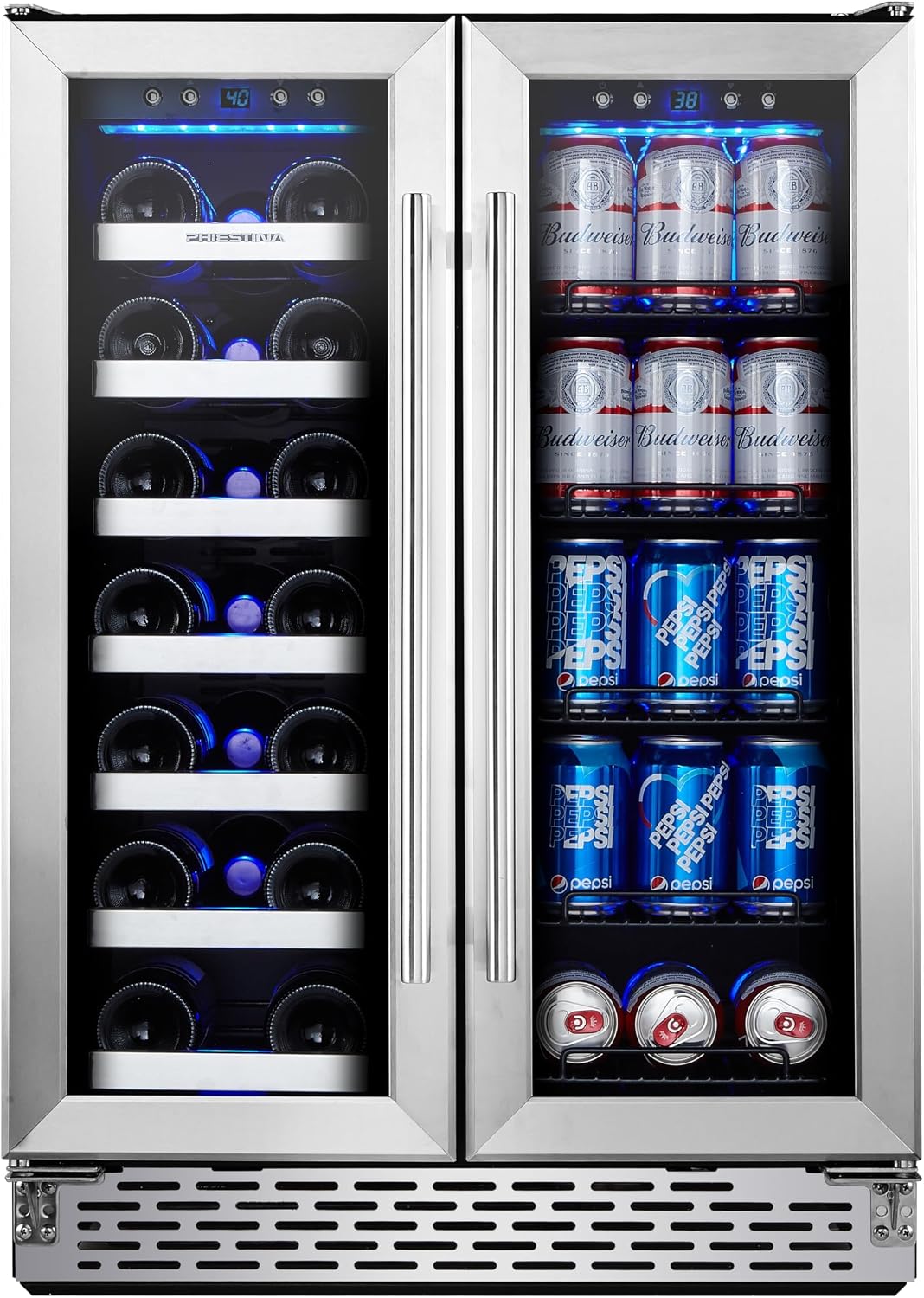 Wine and Beverage Refrigerator, 24 inch Wine Fridge Dual Zone w/ 60 Cans and 20 Bottles Capacity, Digital Touch Control, Built-In or Freestanding