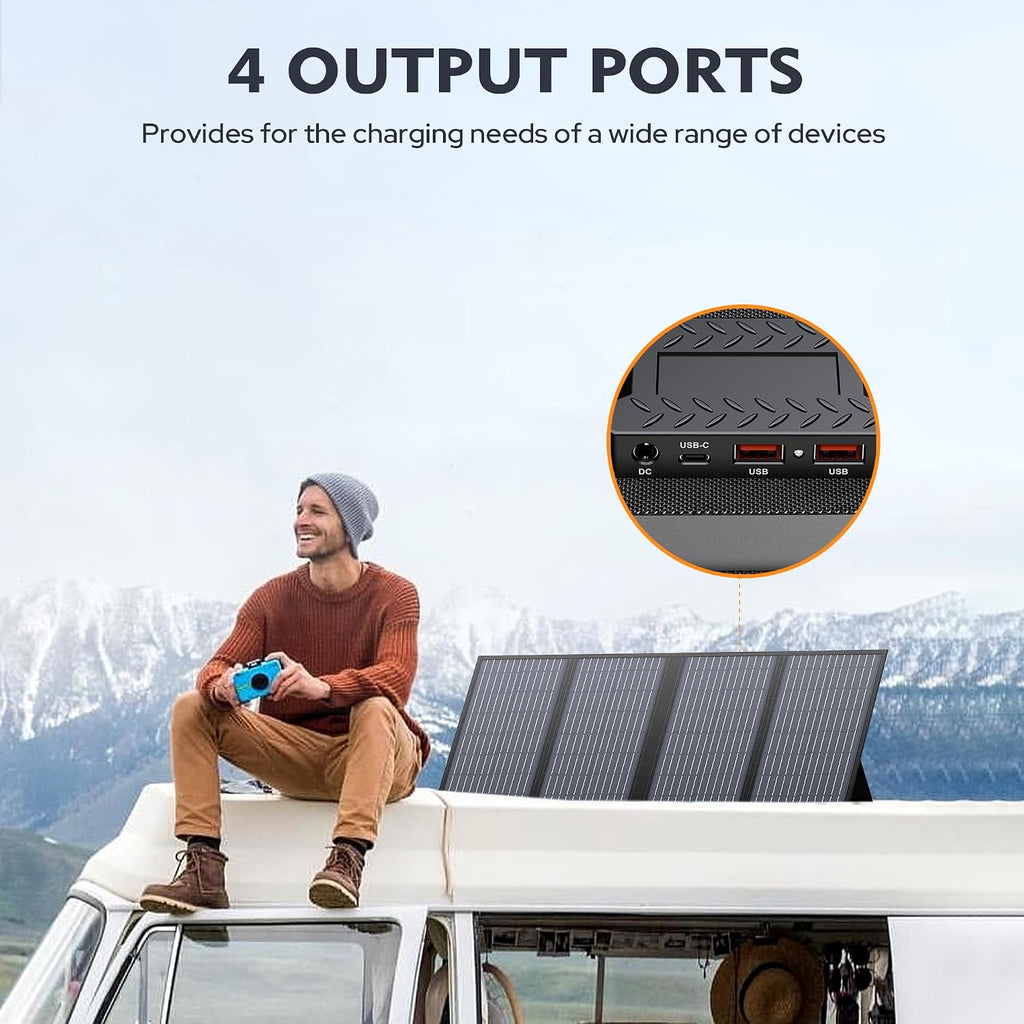 EnginStar Portable Power Station, 300W 296Wh Battery Bank with 110V Pure Sine Wave, 60W Foldable Solar Panel with 18V DC Outlet for Portable Power Stations