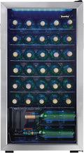 Danby DWC036A1BSSDB-6 3.3 Cu. Ft. Free Standing Wine Cooler, Holds 36 Bottles, Single Zone Fridge With Glass Door - Chiller for Kitchen, Home Bar, Black/Grey