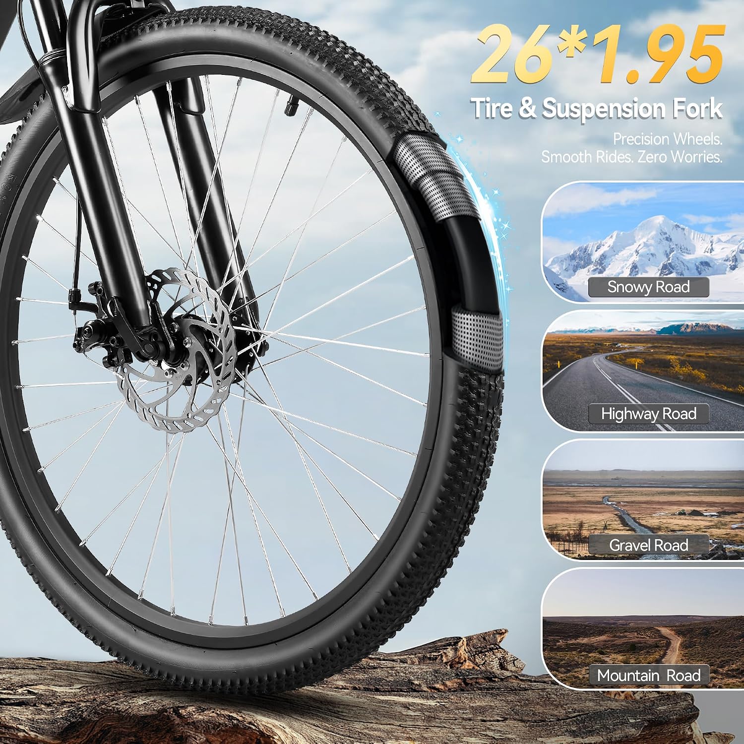 ZNH Electric Bike, 750W Peak Electric Mountain Ebike for Adults with 48V 13Ah Removable Battery, 20MPH 26'' Electric Bike - Suspension Fork, LED Display, Fat Tire Commuter Ebike, Black